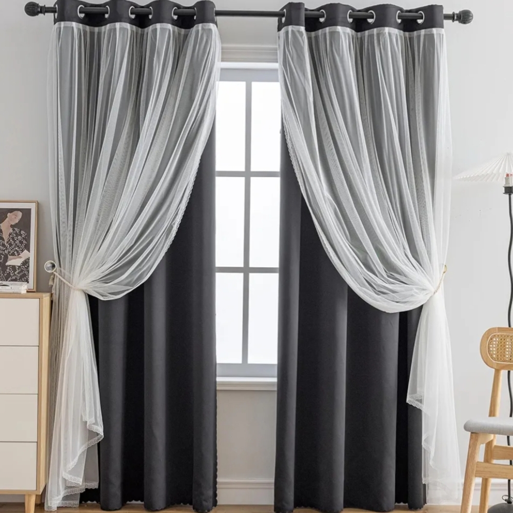 Blackout Curtains And Curtain Rod Set